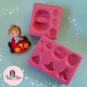 Kit Molde Carrinho + Molde Mini Bonequinha Lilika